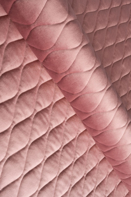 Støvet gammelrosa magic velvet 3D – quiltet velour med bladmønster, metervare til erhverv (billede 1 af 8)