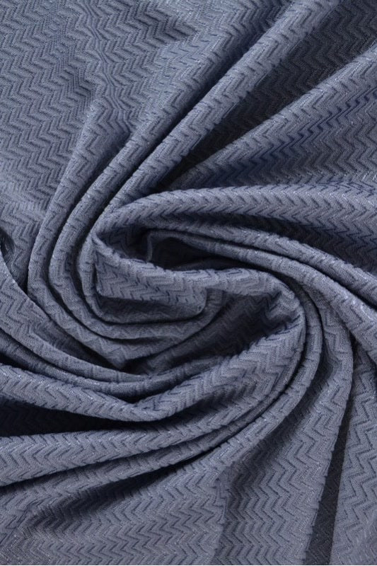Stålblå polyamid-elastan jersey med sildeben, i drapering (billede 1 af 6)