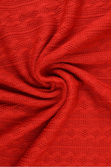 Rød jacquard-kabelstrik, metervare til erhverv (billede 1 af 2)