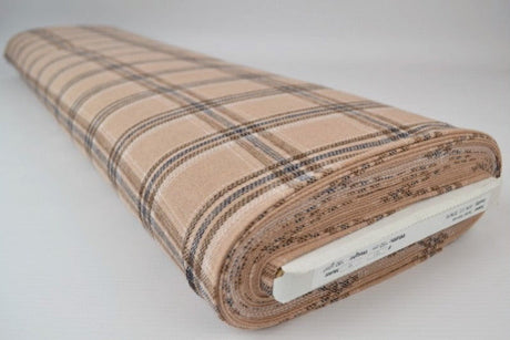 Beige skotskternet flannel m. sorte og blå linjer, metervare til erhverv (billede 2 af 14)