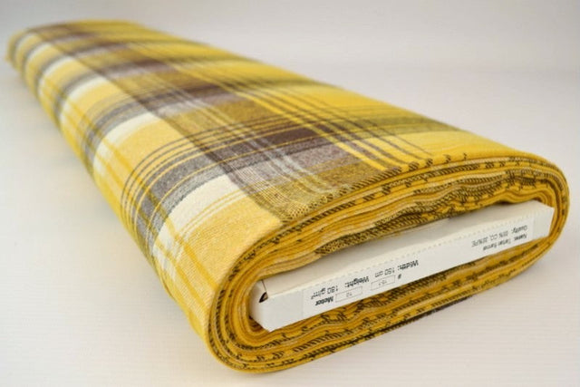 Gul og brun skotskternet flannel, metervare til erhverv (billede 2 af 14)