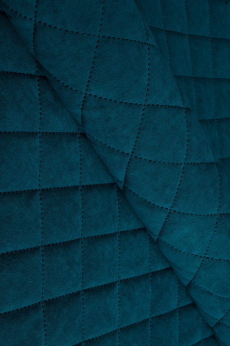 Mørk fjordblå Uttario velvet 3D – quiltet velour med viftemønster, metervare til erhverv (billede 1 af 3)