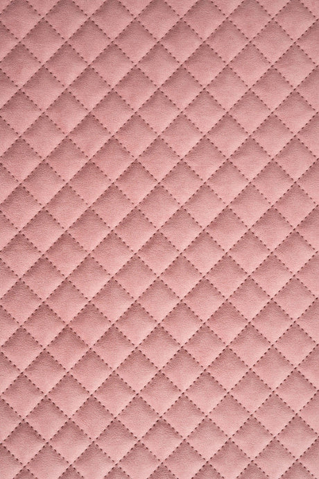 Blød koralrosa Uttario velvet 3D – quiltet velour med rudemønster, metervare til erhverv (billede 2 af 3)