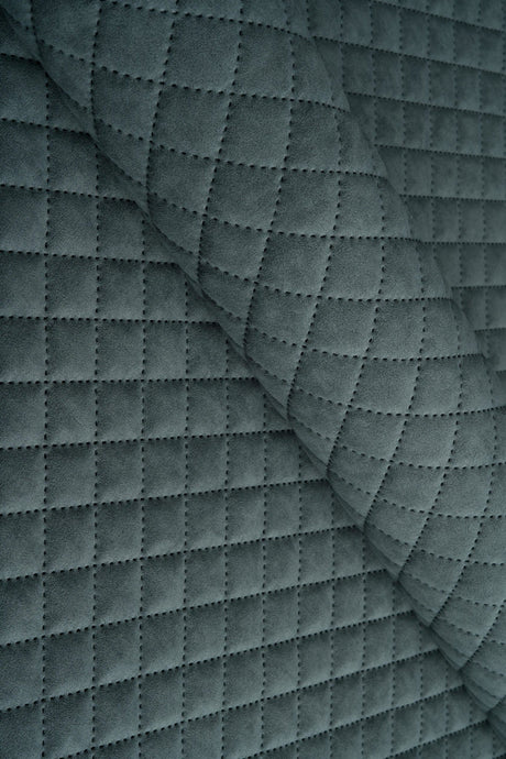 Mørk stormgrå Uttario velvet 3D – quiltet velour med rudemønster, metervare til erhverv (billede 1 af 3)