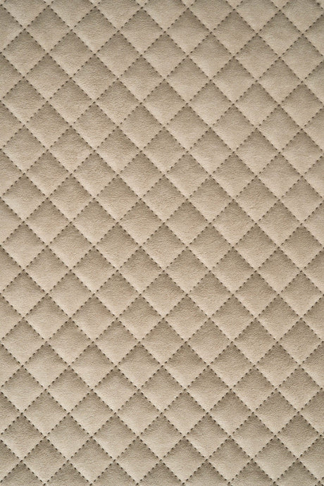Lun klitbeige Uttario velvet 3D – quiltet velour med rudemønster, metervare til erhverv (billede 2 af 3)