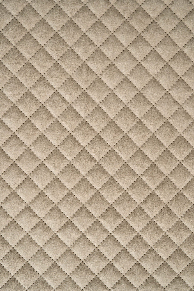 Lun klitbeige Uttario velvet 3D – quiltet velour med rudemønster, metervare til erhverv (billede 2 af 3)