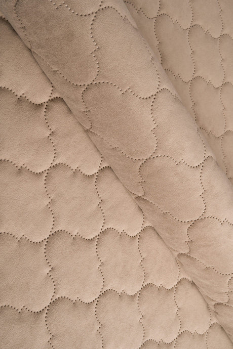 Lun klitbeige Uttario velvet 3D – quiltet velour med boblemønster, metervare til erhverv (billede 1 af 3)