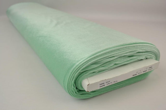 Pastelgrøn velour med stræk, metervare til erhverv (billede 2 af 6)