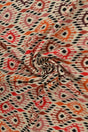 Viskose stof med ikat mønster – creme, rød & orange, metervare til erhverv (billede 1 af 9)