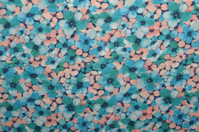 Viskose stof med akvarel blomsterprint – marineblå & flerfarvet, metervare til erhverv (billede 3 af 9)
