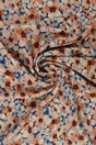 Viskose stof med akvarel blomsterprint – creme, orange & blå, metervare til erhverv (billede 1 af 9)