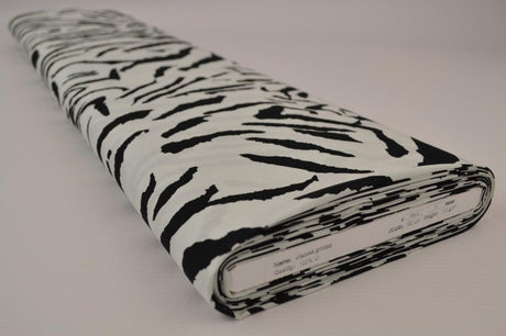 Viskose stof med abstrakt zebraprint – sort & grå, metervare til erhverv (billede 2 af 9)