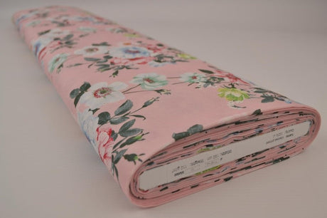 Viskose stof med romantisk blomsterprint – rosa & flerfarvet, metervare til erhverv (billede 2 af 9)