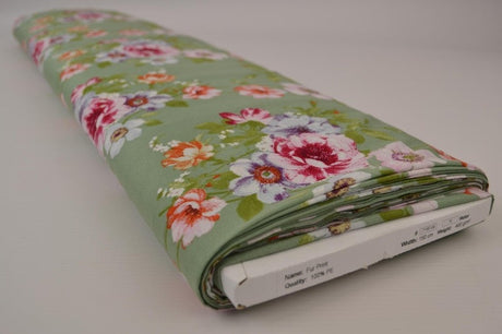 Viskose stof med romantisk blomsterprint – mintgrøn & flerfarvet, metervare til erhverv (billede 2 af 9)