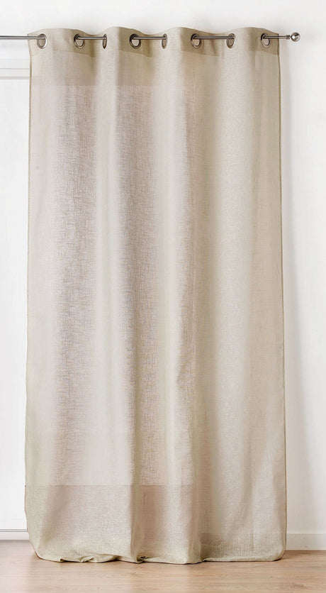 Taupe semi-transparent voile i linnedlook — hængende som gardin